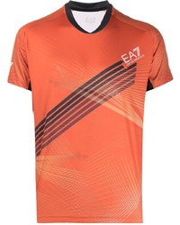 orange bedrucktes T-Shirt mit einem V-Ausschnitt von Ea7 Emporio Armani