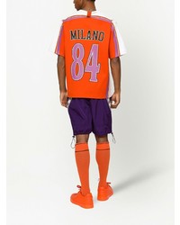 orange bedrucktes T-Shirt mit einem V-Ausschnitt von Dolce & Gabbana