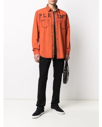 orange besticktes Langarmhemd von Philipp Plein