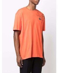 orange besticktes T-Shirt mit einem Rundhalsausschnitt von Philipp Plein