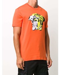 orange besticktes T-Shirt mit einem Rundhalsausschnitt von Versace