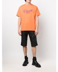 orange besticktes T-Shirt mit einem Rundhalsausschnitt von Roberto Cavalli