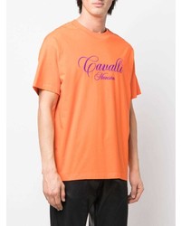 orange besticktes T-Shirt mit einem Rundhalsausschnitt von Roberto Cavalli