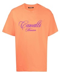 orange besticktes T-Shirt mit einem Rundhalsausschnitt von Roberto Cavalli