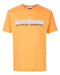 orange besticktes T-Shirt mit einem Rundhalsausschnitt von Stone Island