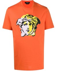orange besticktes T-Shirt mit einem Rundhalsausschnitt von Versace