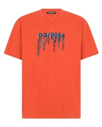 orange besticktes T-Shirt mit einem V-Ausschnitt von Dolce & Gabbana