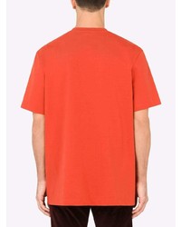 orange besticktes T-Shirt mit einem V-Ausschnitt von Dolce & Gabbana