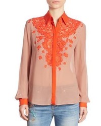 orange Bluse mit Blumenmuster