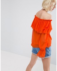 orange Bluse mit Rüschen von Asos