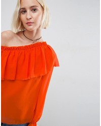 orange Bluse mit Rüschen von Asos