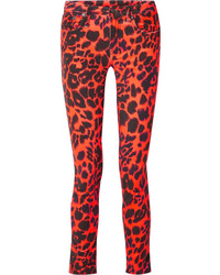 orange enge Jeans mit Leopardenmuster