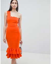 orange figurbetontes Kleid mit Rüschen von ASOS DESIGN