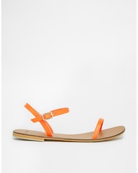 orange flache Sandalen aus Leder von Asos