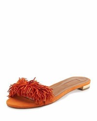 orange flache Sandalen aus Wildleder