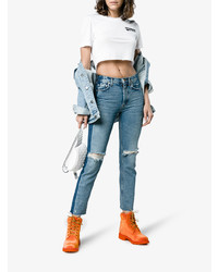 orange flache Stiefel mit einer Schnürung von Off-White