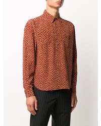 orange gepunktetes Langarmhemd von Saint Laurent