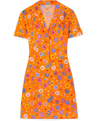 orange gerade geschnittenes Kleid aus Seide mit Blumenmuster