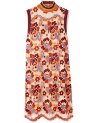 orange gerade geschnittenes Kleid aus Spitze mit Blumenmuster