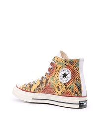 orange hohe Sneakers aus Leder mit Schlangenmuster von Converse