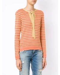 orange horizontal gestreifter Pullover mit einem Rundhalsausschnitt von Nk