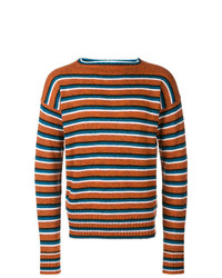 orange horizontal gestreifter Pullover mit einem Rundhalsausschnitt von Prada