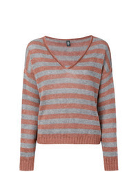 orange horizontal gestreifter Pullover mit einem V-Ausschnitt