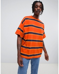 orange horizontal gestreiftes T-Shirt mit einem Rundhalsausschnitt von ASOS DESIGN