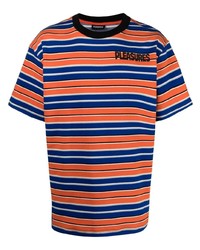 orange horizontal gestreiftes T-Shirt mit einem Rundhalsausschnitt von Pleasures