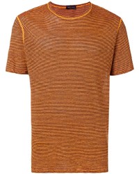 orange horizontal gestreiftes T-Shirt mit einem Rundhalsausschnitt von Roberto Collina