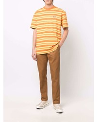 orange horizontal gestreiftes T-Shirt mit einem Rundhalsausschnitt von Dickies Construct