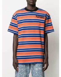 orange horizontal gestreiftes T-Shirt mit einem Rundhalsausschnitt von Pleasures