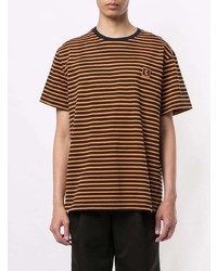 orange horizontal gestreiftes T-Shirt mit einem Rundhalsausschnitt von Wooyoungmi