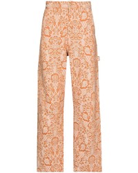 orange Jeans mit Paisley-Muster