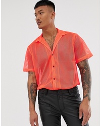 orange Kurzarmhemd aus Netzstoff