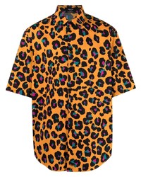 orange Kurzarmhemd mit Leopardenmuster von Versace