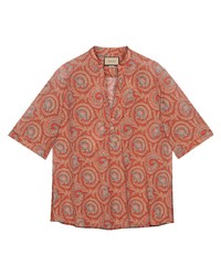 orange Kurzarmhemd mit Paisley-Muster von Gucci