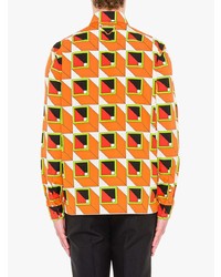 orange Langarmhemd mit geometrischem Muster von Prada