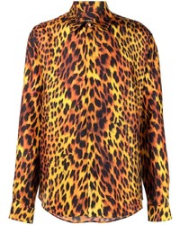 orange Langarmhemd mit Leopardenmuster von Roberto Cavalli