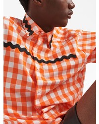 orange Langarmhemd mit Vichy-Muster von Prada