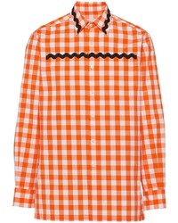 orange Langarmhemd mit Vichy-Muster von Prada
