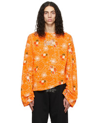 orange Langarmshirt mit Blumenmuster