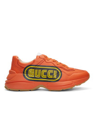 orange Leder niedrige Sneakers von Gucci