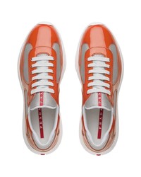 orange Leder niedrige Sneakers von Prada