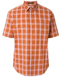 orange Leinen Kurzarmhemd mit Karomuster von D'urban