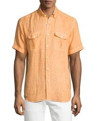 orange Leinen Kurzarmhemd