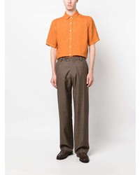 orange Leinen Kurzarmhemd von Canali