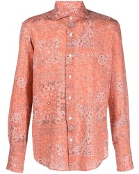 orange Leinen Langarmhemd mit Paisley-Muster von Orian