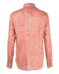 orange Leinen Langarmhemd mit Paisley-Muster von Orian