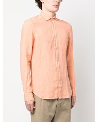 orange Leinen Langarmhemd von Boglioli
